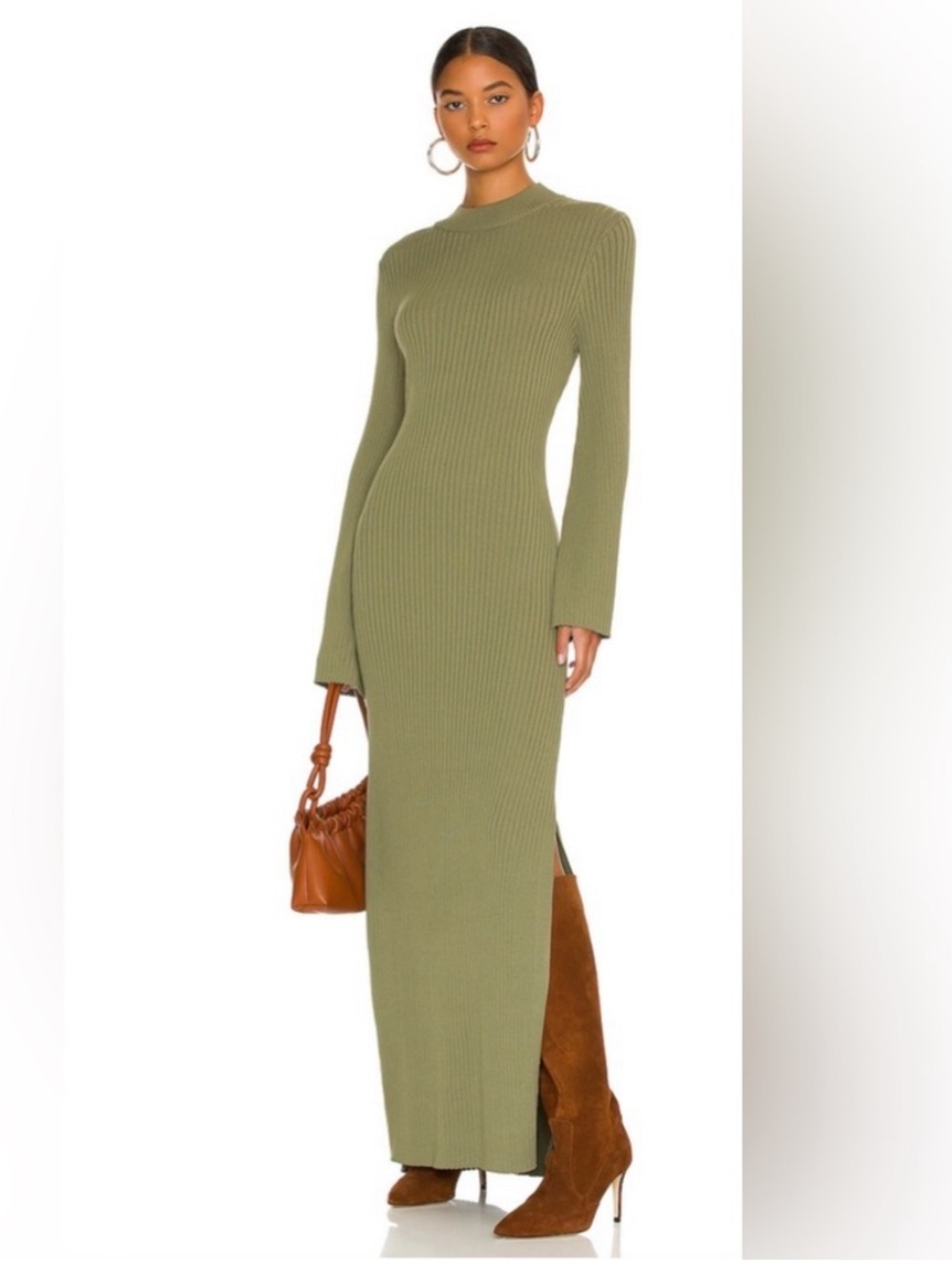 Line & Dot Jessica Olive Ribbed Maxi Sweater Dress
